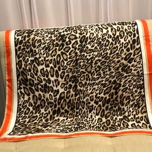 Vince Camuto animal print scarf black,brown, orange, gold, pre owned, NO BOX
